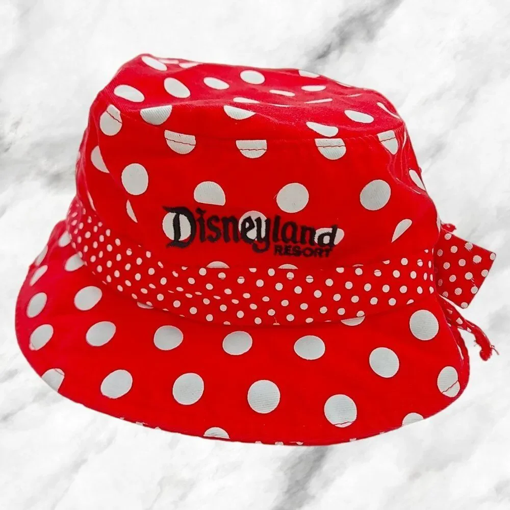 Disneyland Parks Bucket Hat Girl One Size Red Polka Dot Minnie Mouse Embroidered